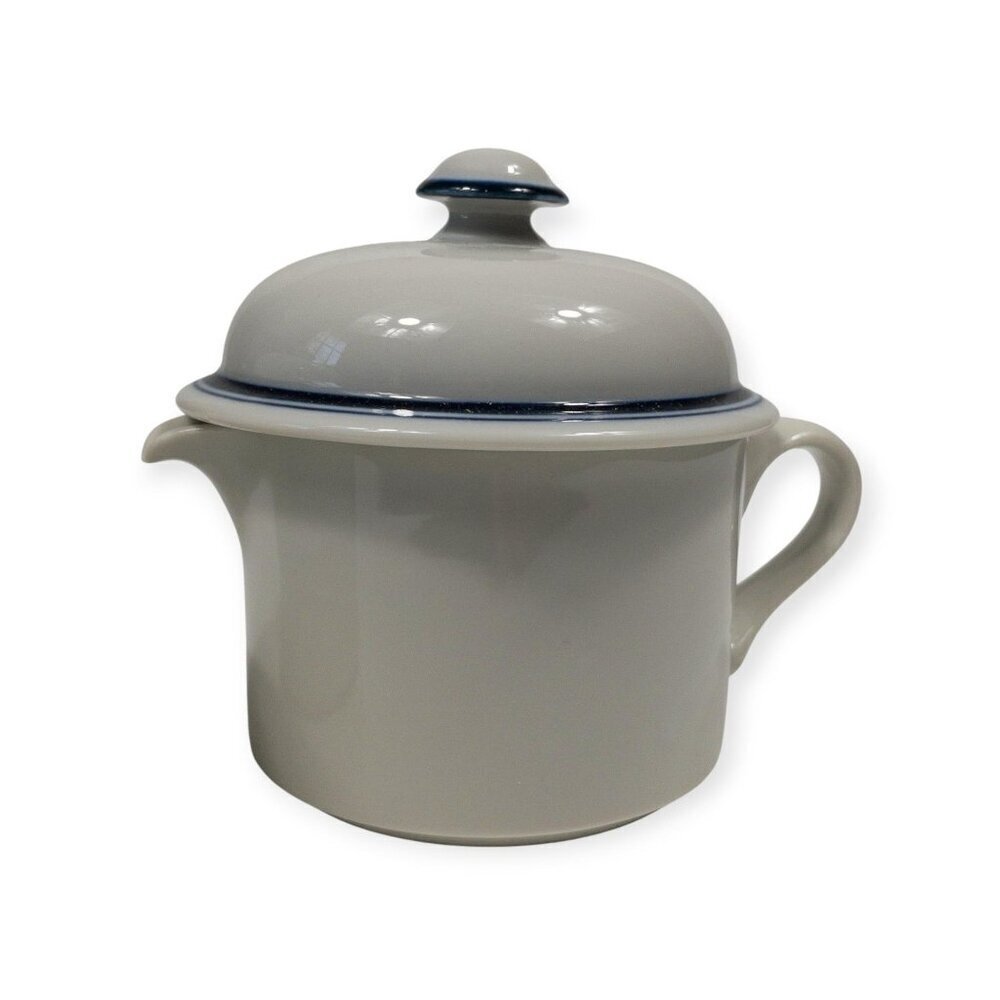 Dansk Bistro Blue Rim Ceramic Sugar & Creamer Set With Lids - Picture 10 of 11